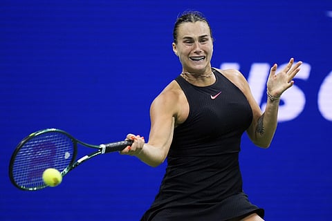 US Open 2024: Aryna Sabalenka, of Belarus, returns a shot during a match against Erika Andreeva, of Russia